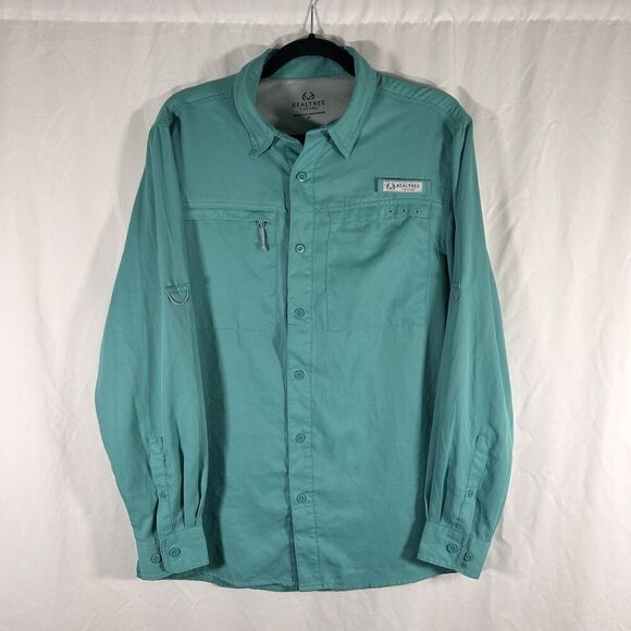 Realtree Fishing Shirt Men's Small Green Button Up Long Sleeve Zip Pocket - Picture 1 of 9